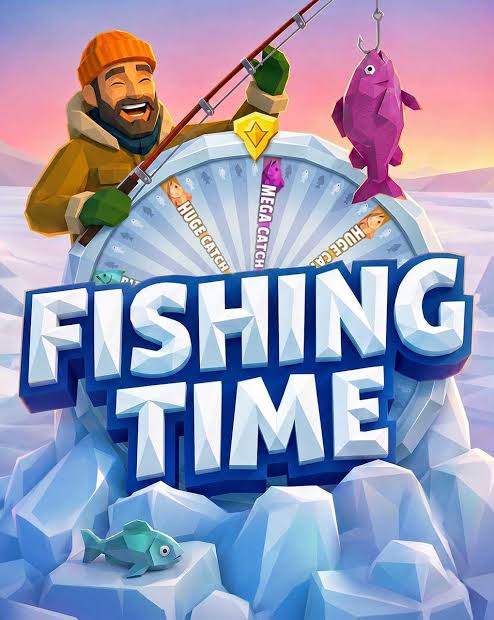 Fishing Time key art by BGaming: an angler on an ice raft next to the Mega Catch wheel